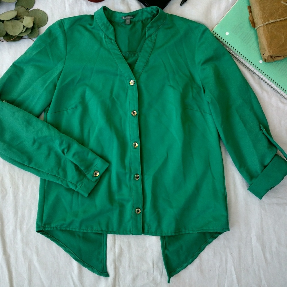 Charlotte Russe Turquoise Open-Back Button Down